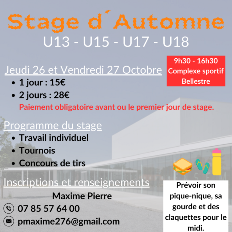 Stage d'Automne U13 - U15 - U17 - U18