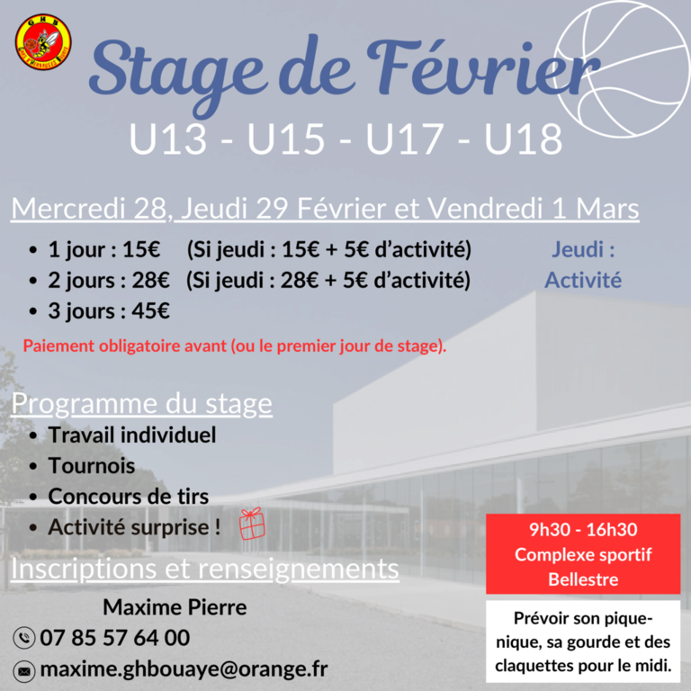 Stage de Février U13-U15-U17-U18
