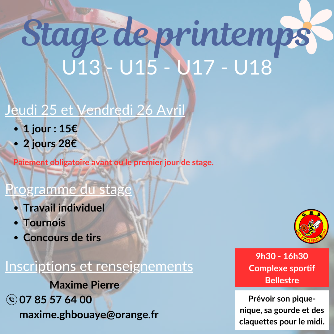 Stage de Printemps U13-U15-U17-U18 !