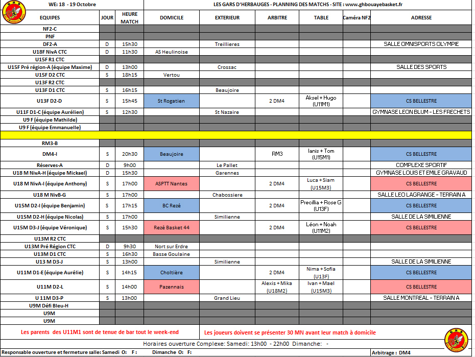 Planning du weekend