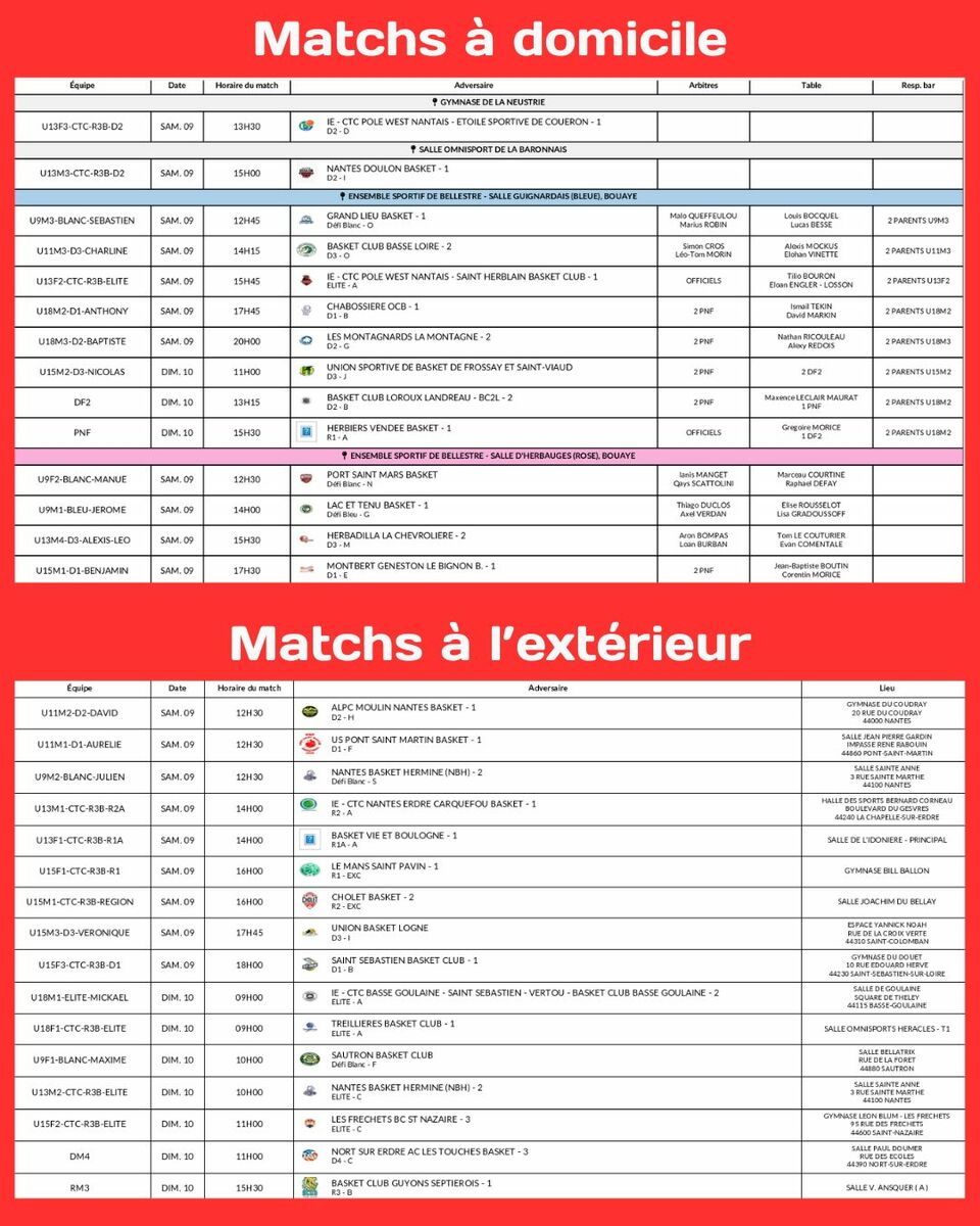 Planning du weekend