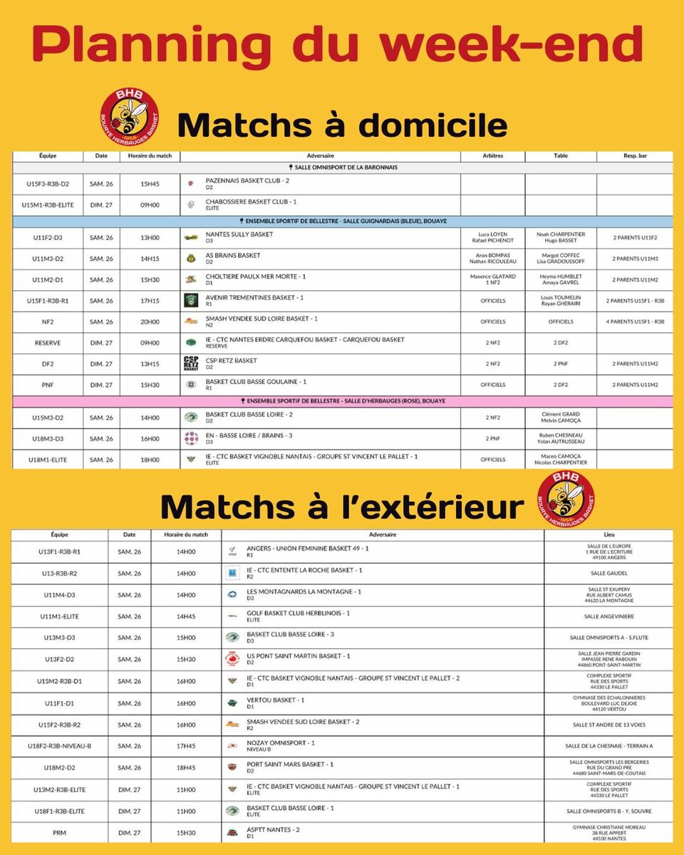 Planning du weekend