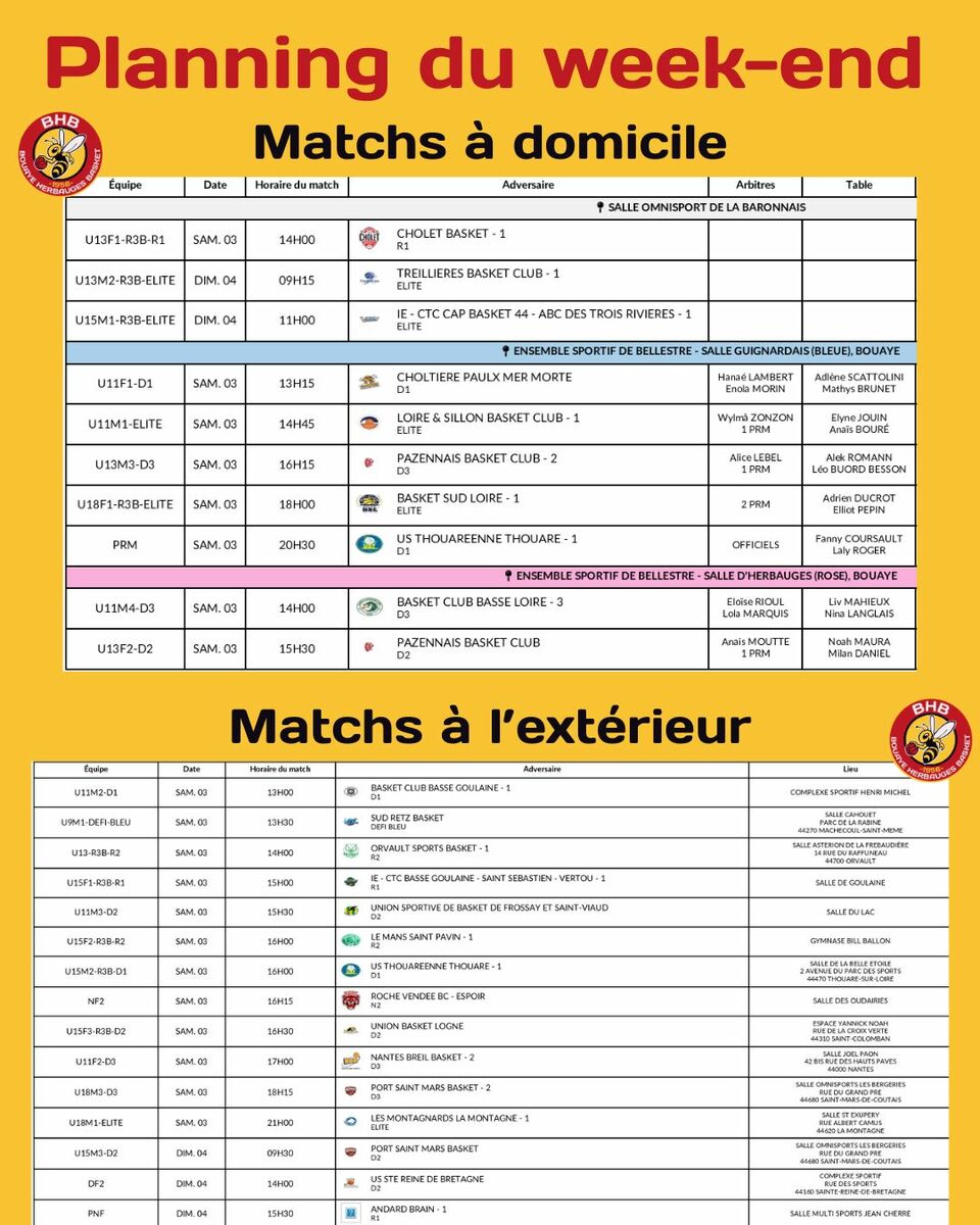 Planning du weekend