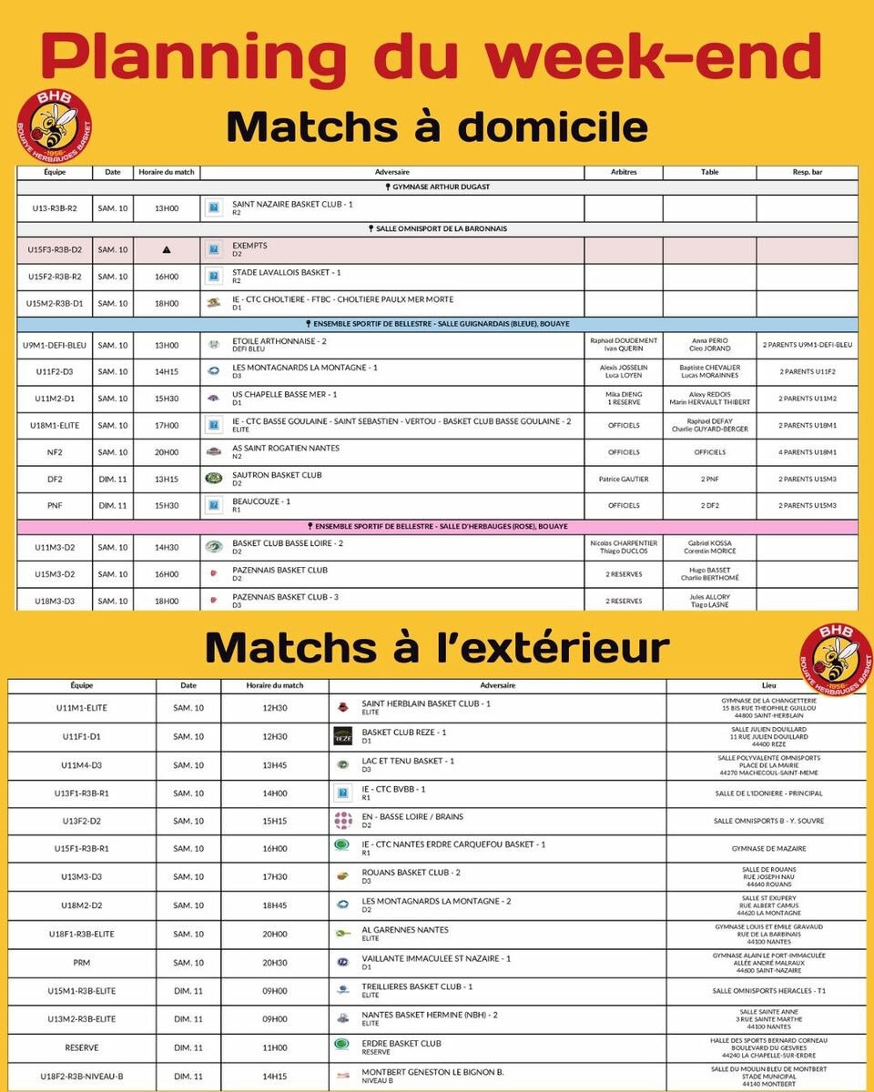 Planning du weekend