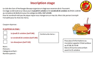 Stage Toussaint - Inscriptions U15-U17-U20