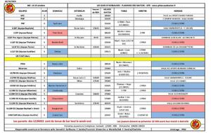 Planning matchs 14/15 Octobre