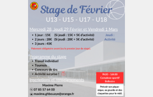 Stage de Février U13-U15-U17-U18