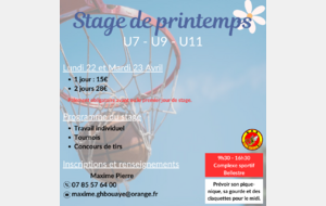 Stage de Printemps U7-U9-U11 !