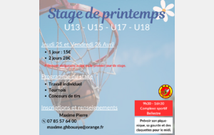 Stage de Printemps U13-U15-U17-U18 !