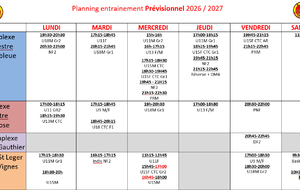 plannings PREVISIONNELS d'entrainement 2026-2027