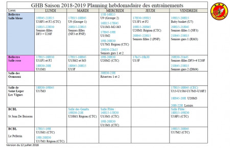 Planning Des Entraînements 2018-2019
