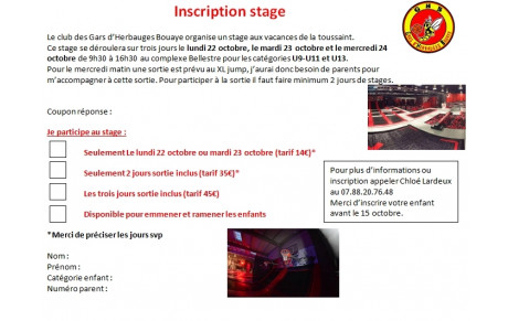 Stage Toussaint - Inscriptions U9-U11-U13