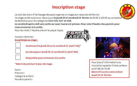 Stage Février U13-U15-U17-U18
