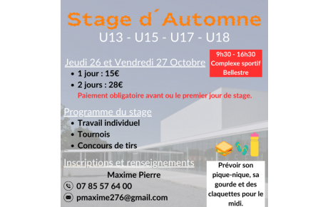 Stage d'Automne U13 - U15 - U17 - U18