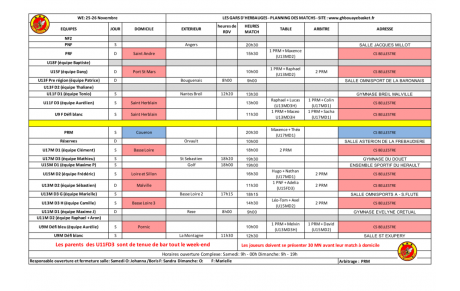 Planning 25-26 Novembre