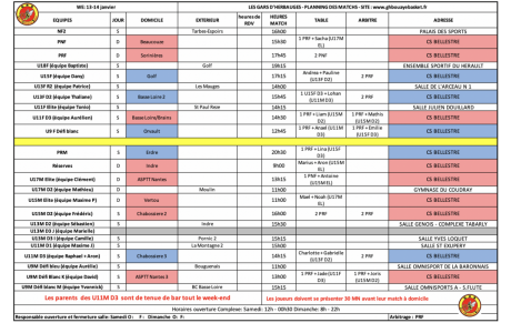 Planning des matchs !