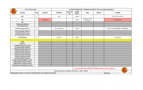 Planning du week-end !
