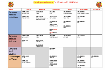 Planning des entrainements de fin de saison !