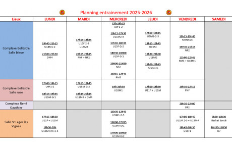 planning d'entrainements